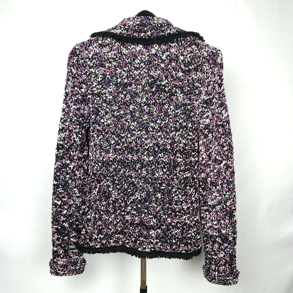 LAURA Petites Alpaca Wool Multi-colored Knit Bouclé Fringe Collard Cardigan Sz S - Picture 2 of 8